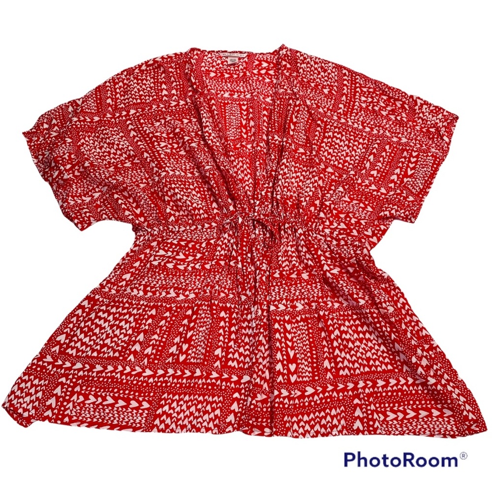Victoria’s Secret Sweetheart Kimono Robe silky wrap Red with white hearts OS